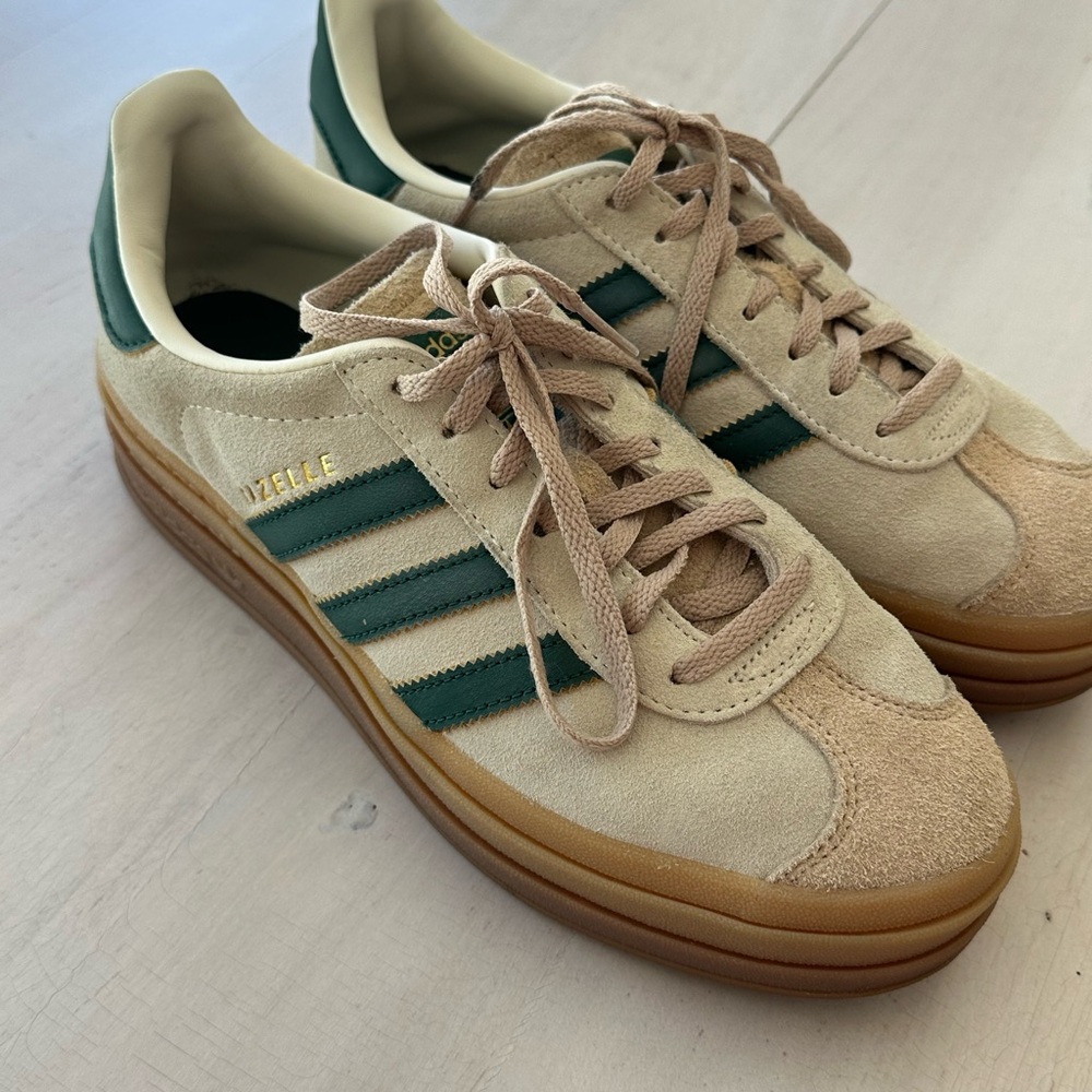 Adidas Women’s Platform Gazelle Sneakers in Beige and Green
